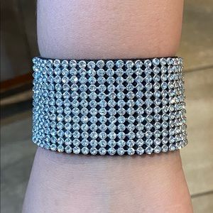SPRKLG RHINESTONES EMBELLISHED WIDE CUFF BRACELET